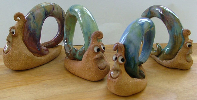Group of whimsical, colorful Go Green Escargot from Atelier de Teresa