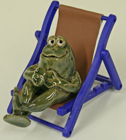 Lounge Chair w/Go Green Froggie by sculptor Teresa Yost